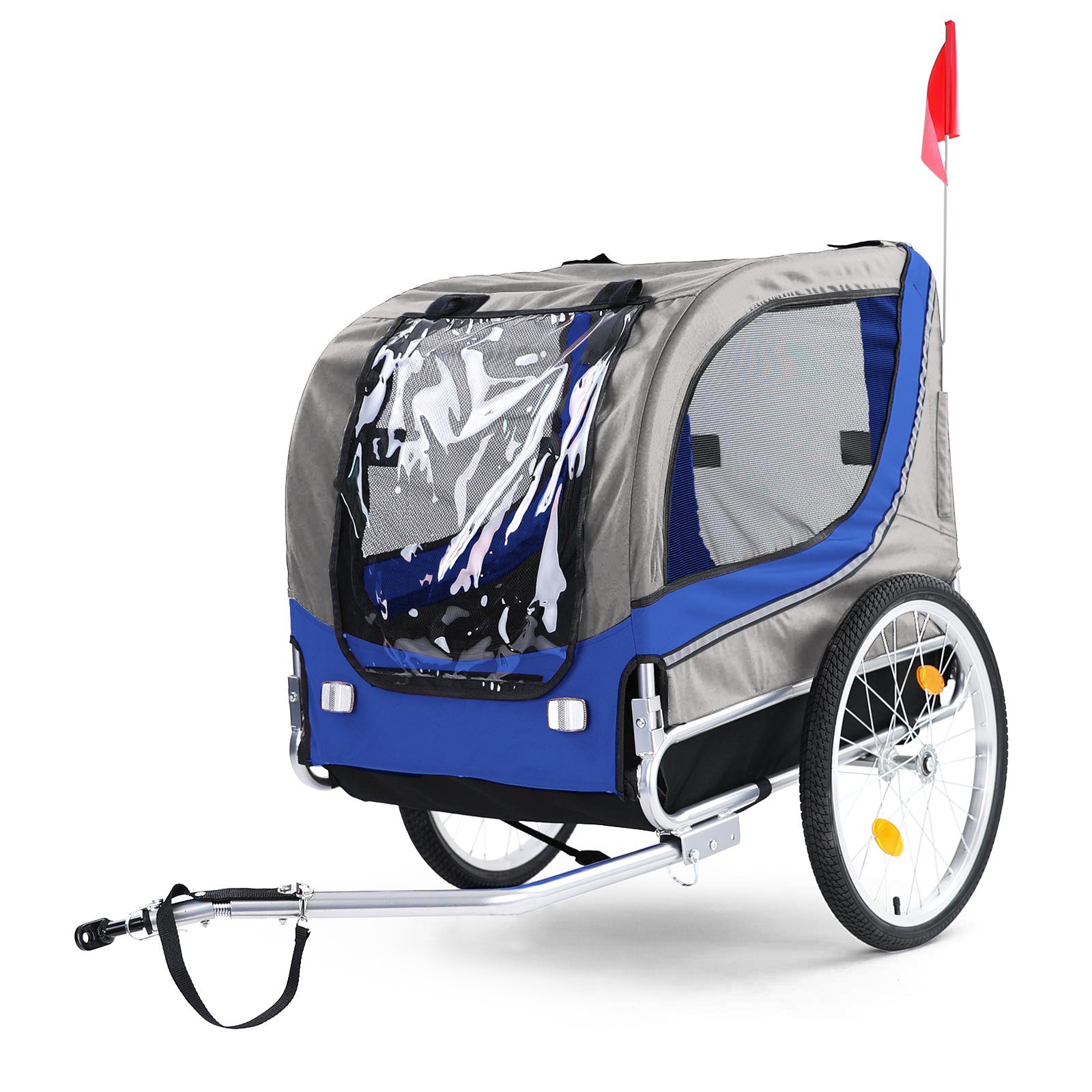 RAMROXX Fahrradhundeanhänger Hundeanhänger klappbar für Haustiere Blau Grau bis 40Kg, Mit Schutzhaube