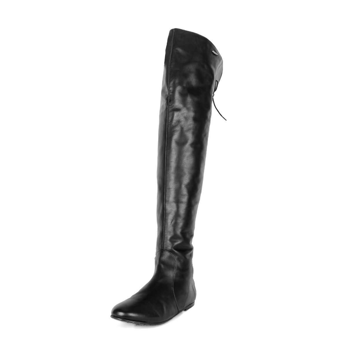Fernando Berlin Ultraflacher Overkneestiefel mit Schnürung (Modell 108) Leder schwarz Overkneestiefel