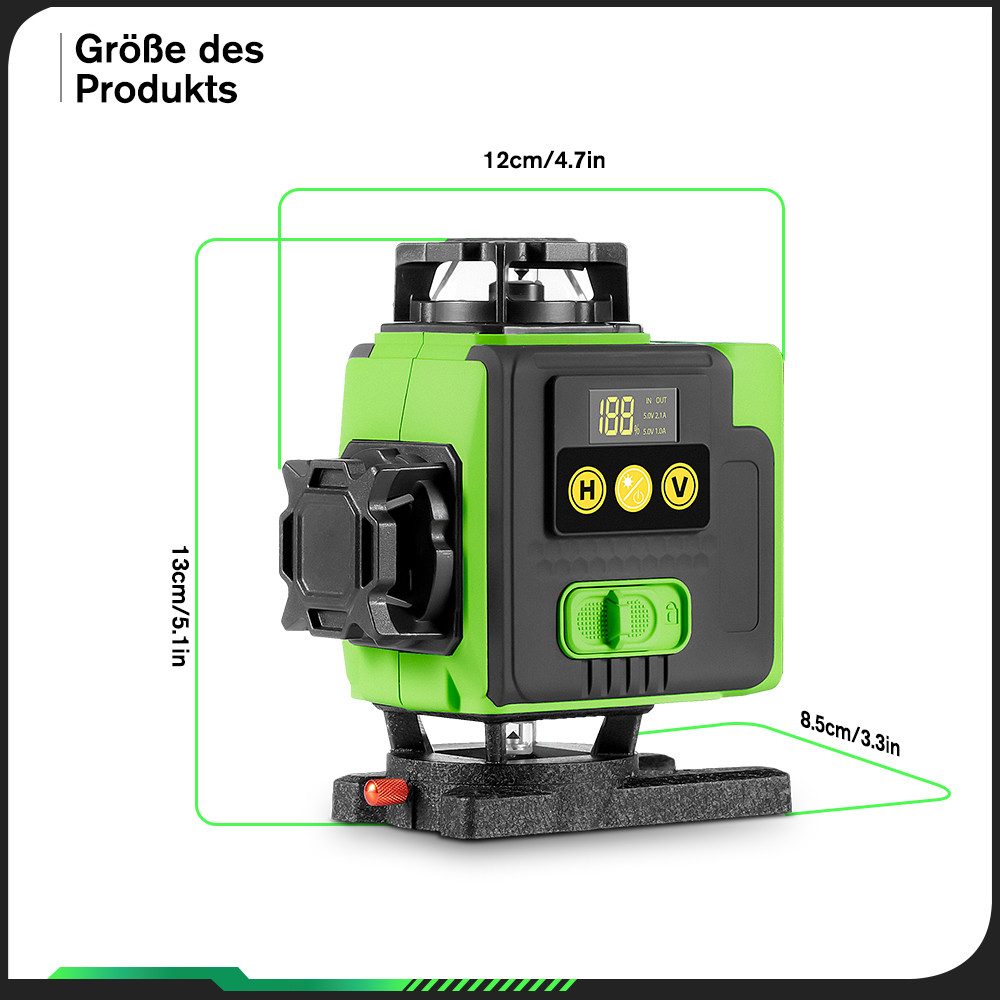 HGLINE Laserwasserwaage 16 Linien Lasernivellier 4 x 360 Grad Selbstnivellierend, Kreuzlinienlaser mit Teleskopstativ & 2x4800 mAh Akkus