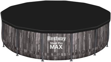 Bestway Framepool Steel Pro MAX™ (Komplett-Set), 5-tlg. Auftstellpool mit Filterpumpe Ø 427x107 cm, Holzoptik