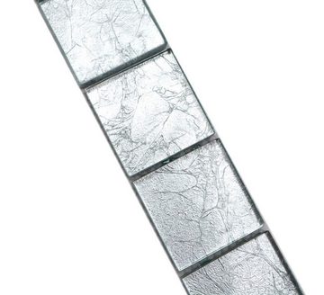 Mosani Fliesen-Bordüre Glasmosaik Crystal Borde silber glänzend / 10 Stück