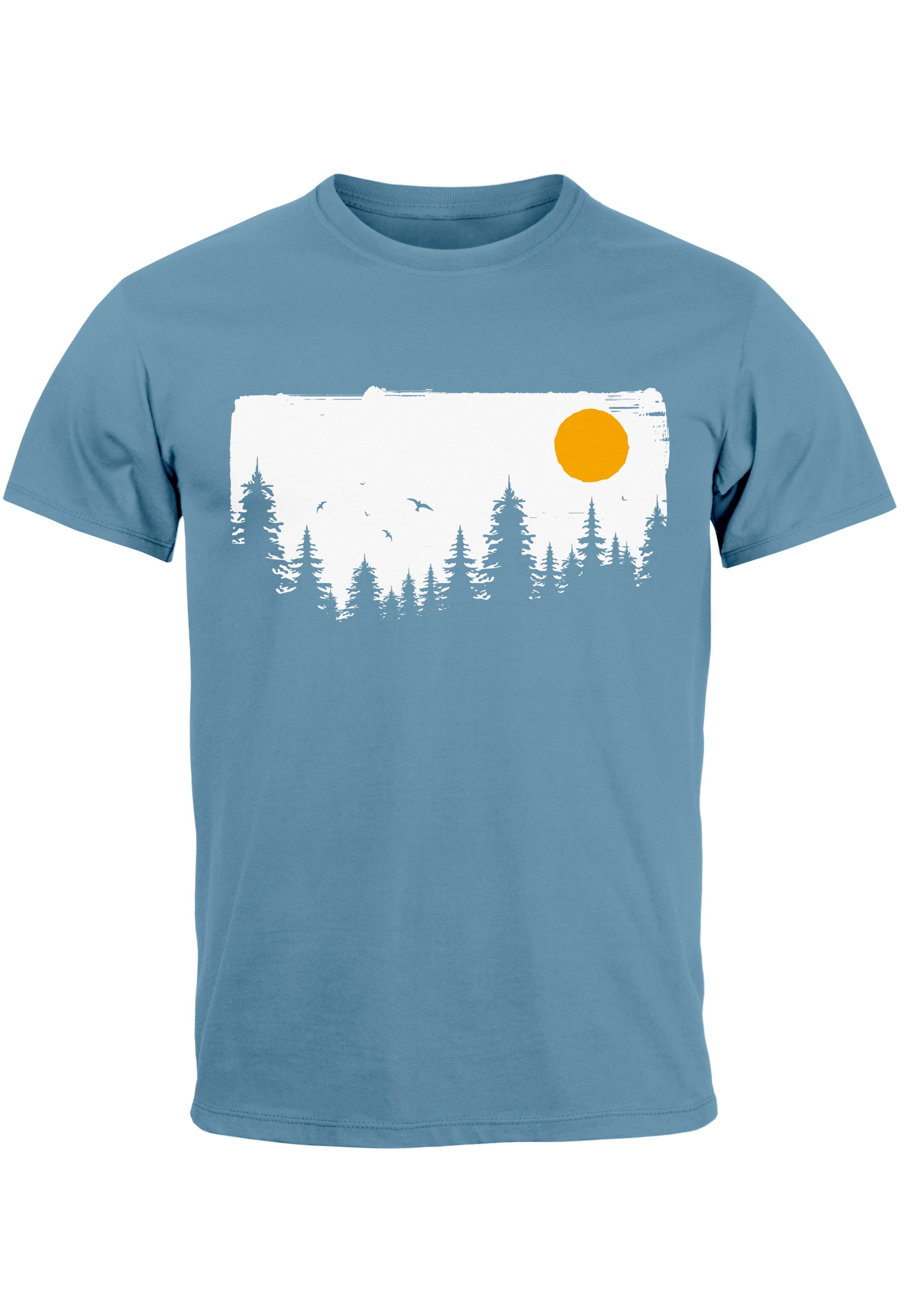 blue Wald Abenteuer Print-Shirt mit Bäume Herren T-Shirt Neverless Adventure Print Outdoor Natur-Liebhaber stone