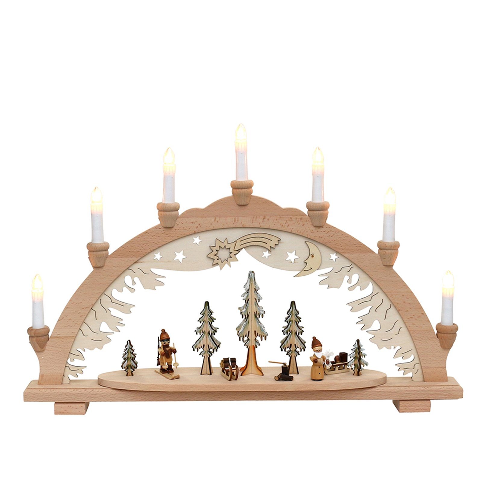 SIGRO Schwibbogen Holz Schwibbogen Wald mit Jäger Weihnachtsmann (1-tlg), mit LED Beleuchtung Holz Fensterdeko