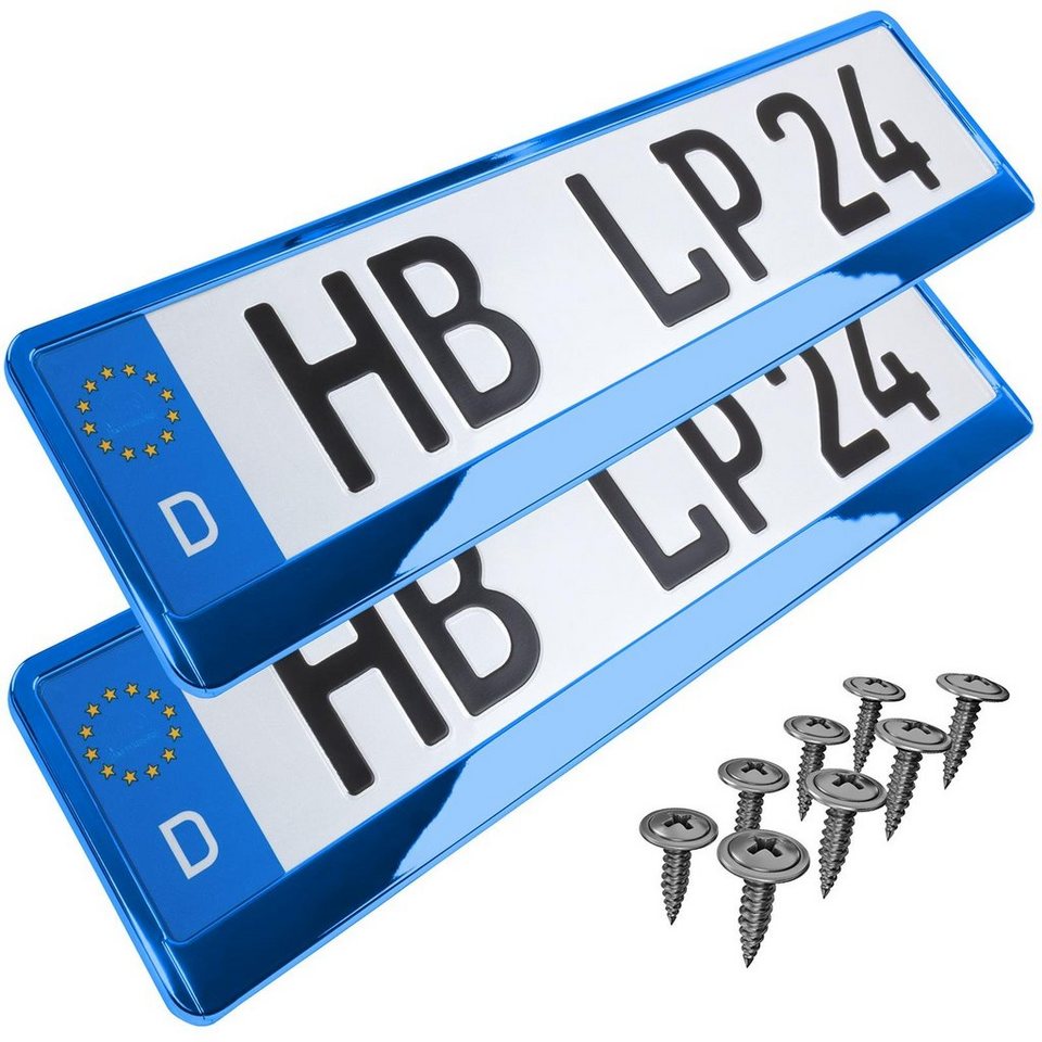 L & P Car Design Kennzeichenhalter für Auto in Blau-Chrom  Kennzeichenhalterung
