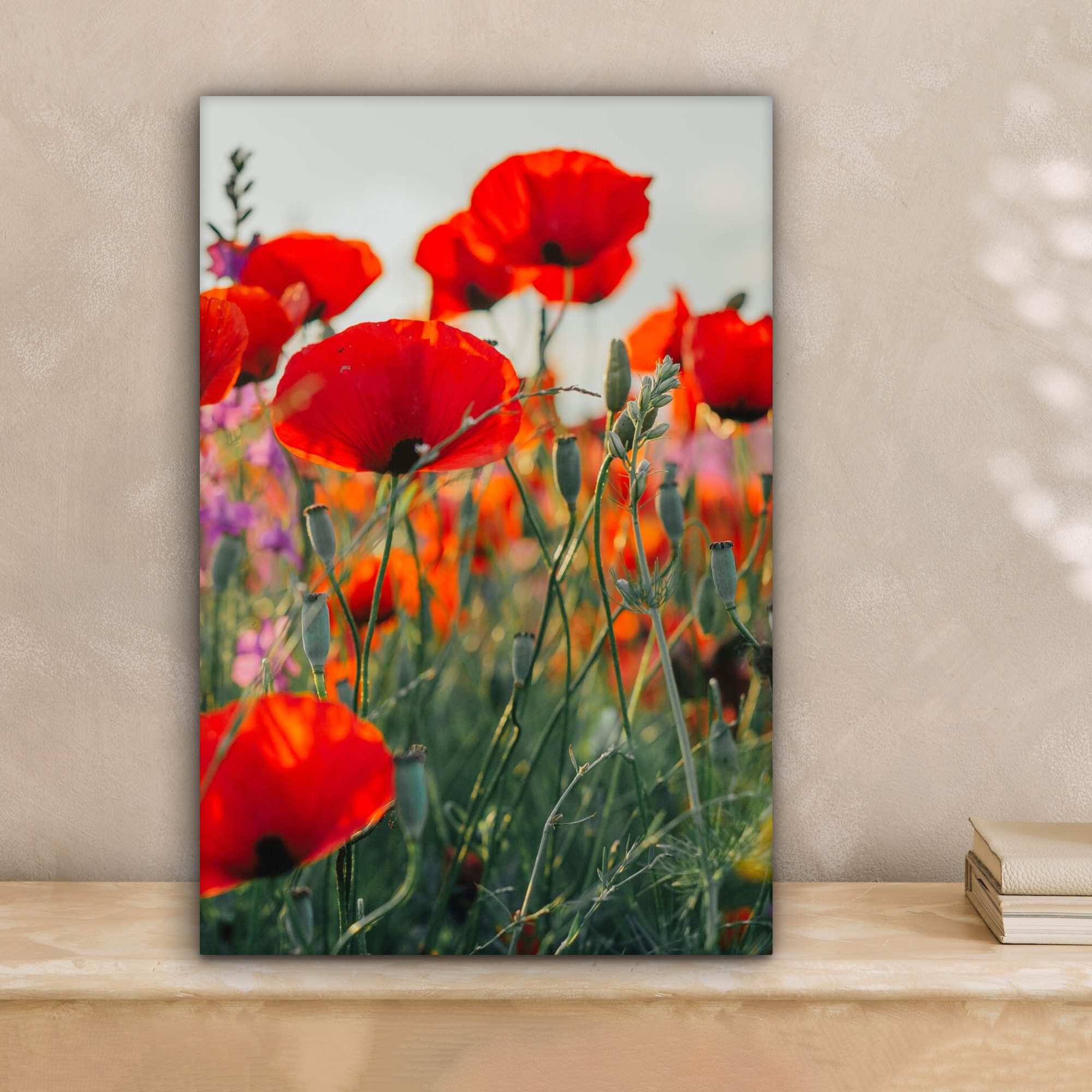 OneMillionCanvasses® Leinwandbild Mohn - Blumen - Rot - Lila - Wiese, Fotod günstig online kaufen