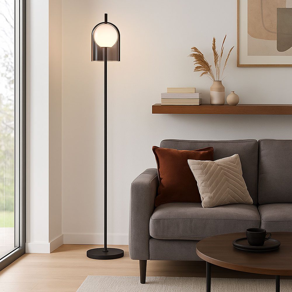 WOFI Stehlampe, Leuchtmittel nicht inklusive, Stehleuchte schwarz Standlampe Glas Stehlampe Wohnzimmer, Metall
