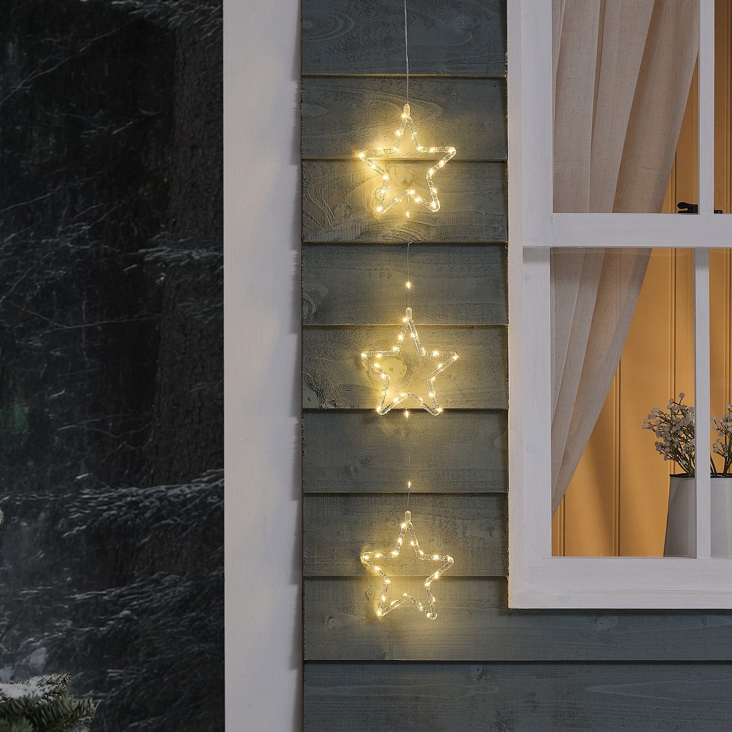 Lights4fun LED Stern 3er-Set LED-Acrylsterne zum Aufhängen für den Außenbereich