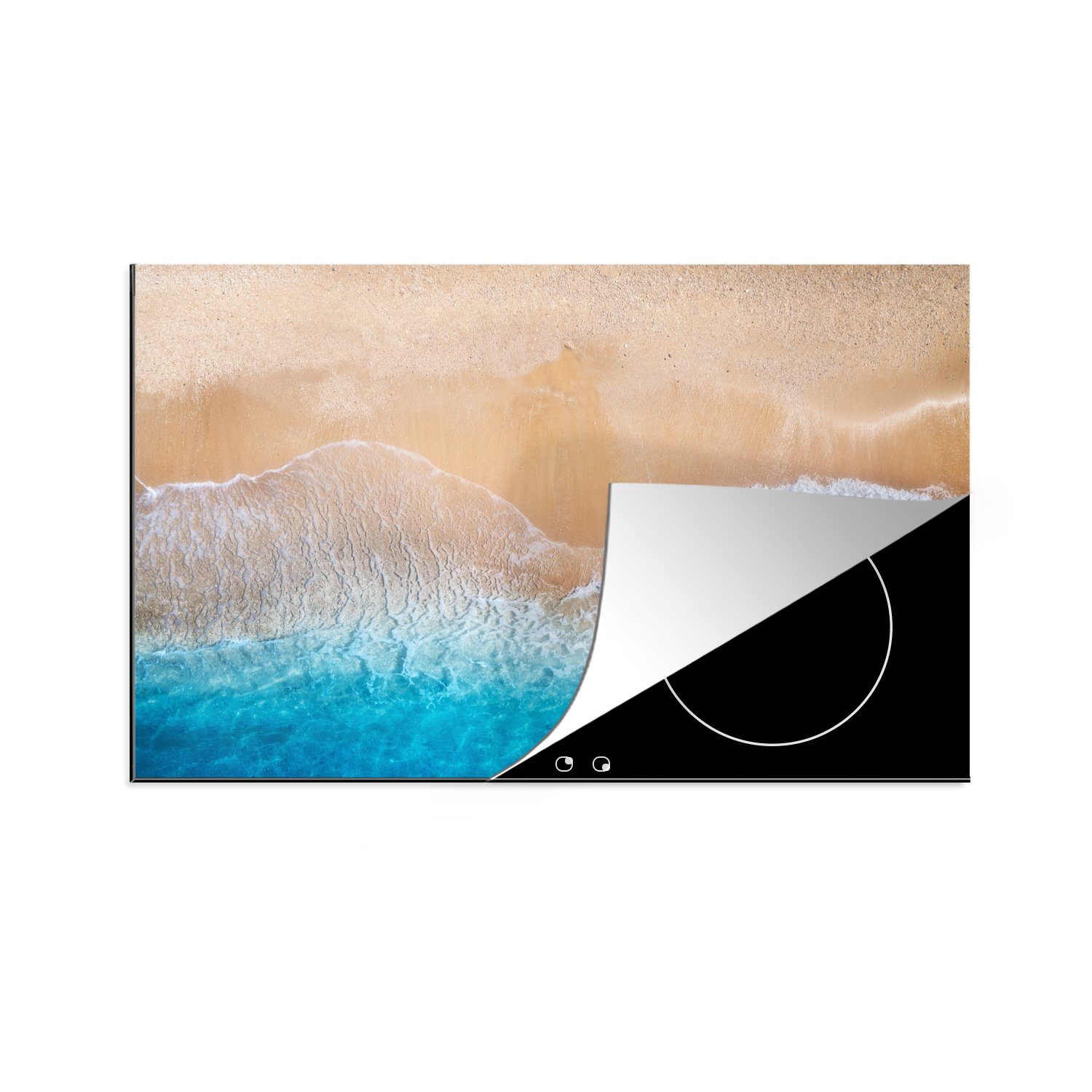Blau - Herdblende-/Abdeckplatte die Wellen, Ceranfeldabdeckung Induktionskochfeld Meer für Strand - tlg), cm, küche, MuchoWow Schutz (1 - Vinyl, Sand - 81x52 Sommer -