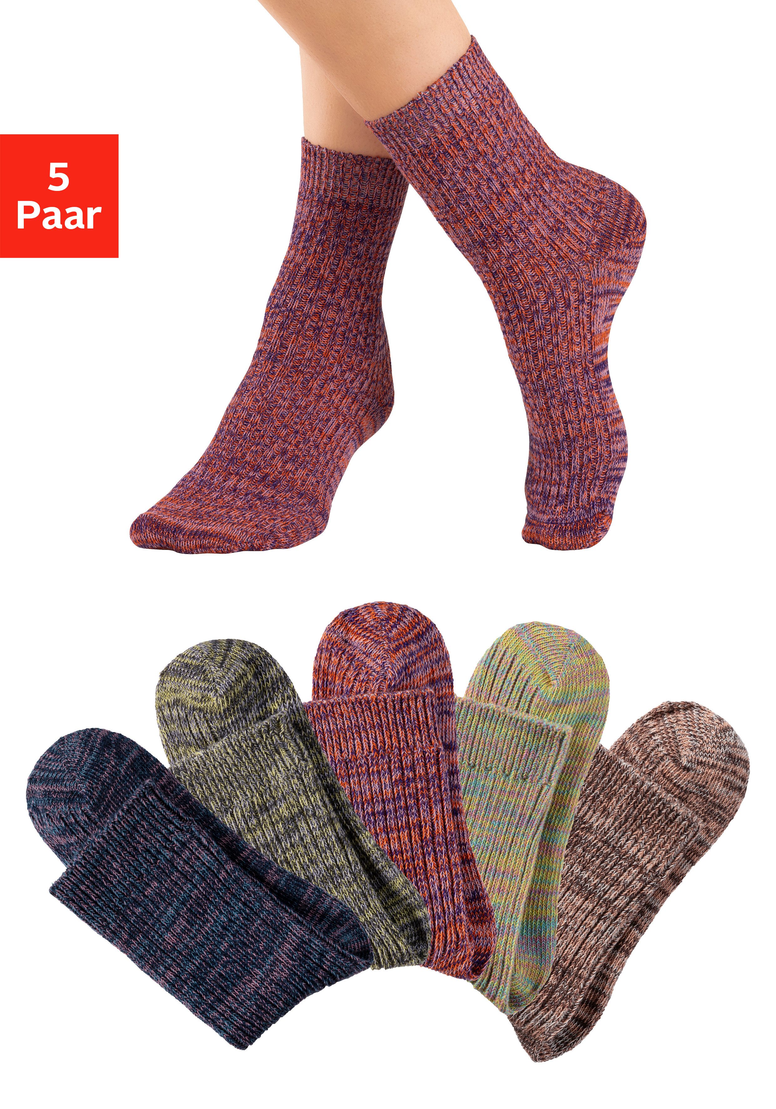 LASCANA Socken (Packung, 5-Paar) gestrickt mit farbigen Garnen