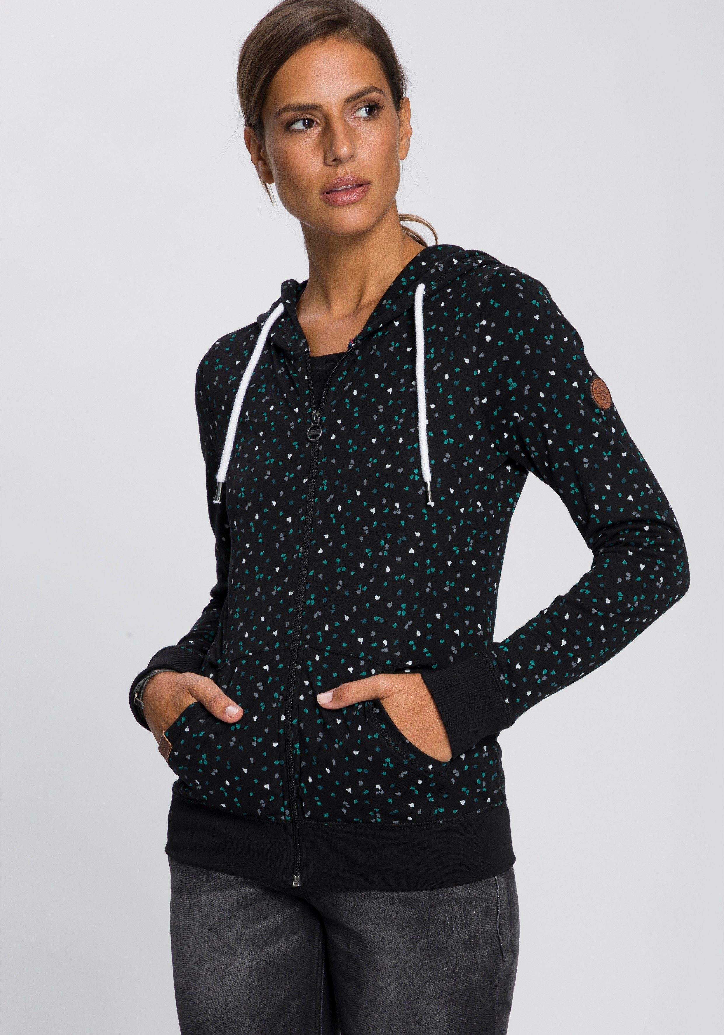 KangaROOS schwarz sportlichem Minimal-Print Kapuzensweatjacke mit