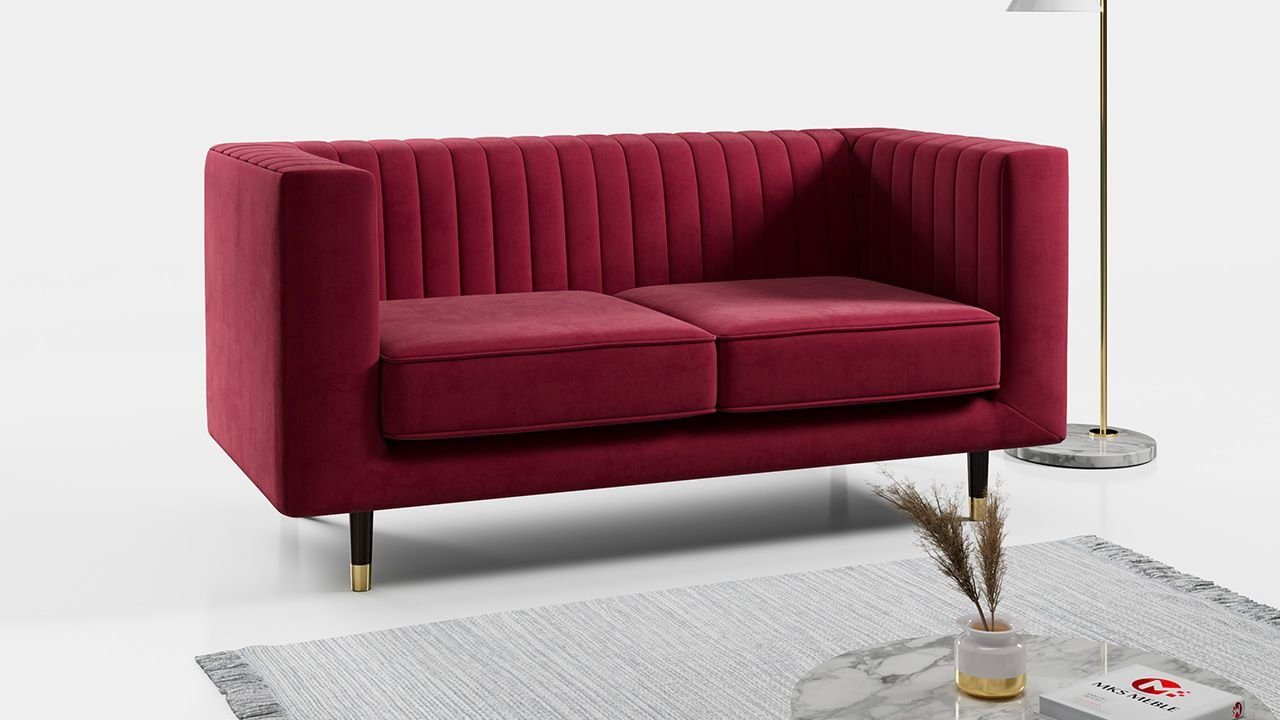 MKS MÖBEL Sofa ELMO 2, Ein freistehendes Zweisitzer-Sofa, Modern Stil, hohen Metallbeinen Rot Kronos