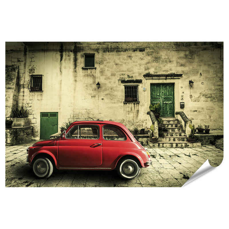 islandburner Poster Alte Vintage Italienische Szene Kleine Antike Rote Auto ital Bilder