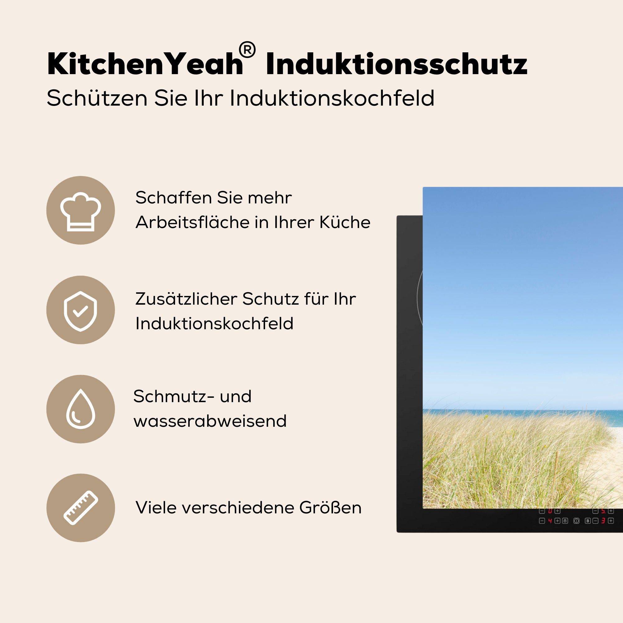 78x78 Pfad Meer, Arbeitsplatte Düne cm, MuchoWow (1 Ceranfeldabdeckung, - - Vinyl, küche Herdblende-/Abdeckplatte für tlg),