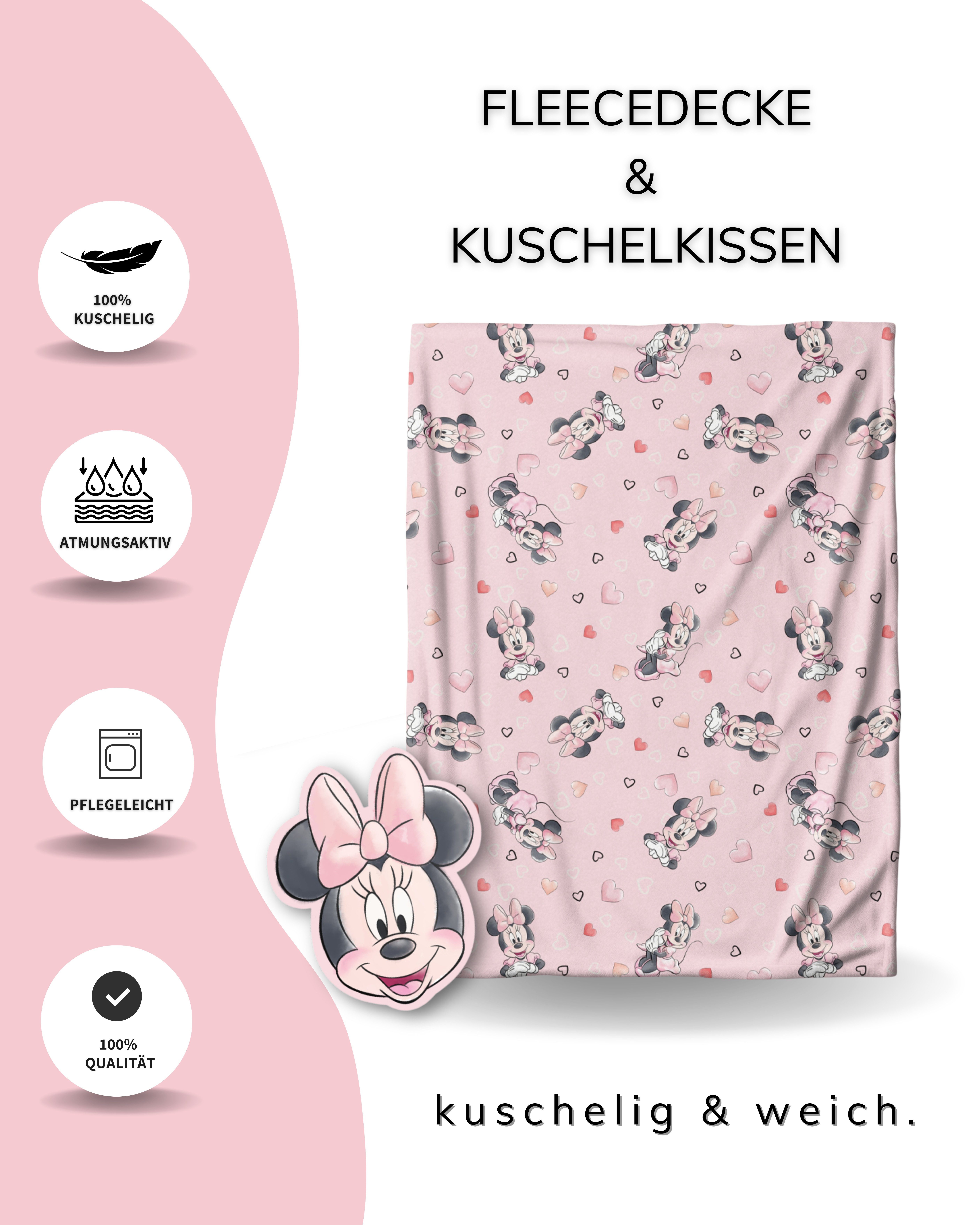 Kinderdecke Minnie Maus Kuschelset, Decke und Kissen, Disney, MTOnlinehandel, Geschenkidee für Mädchen, rosa