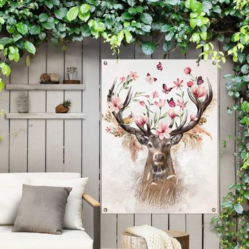 Reinders! Poster Hirsch in Blumen, Outdoor für Garten oder Balkon