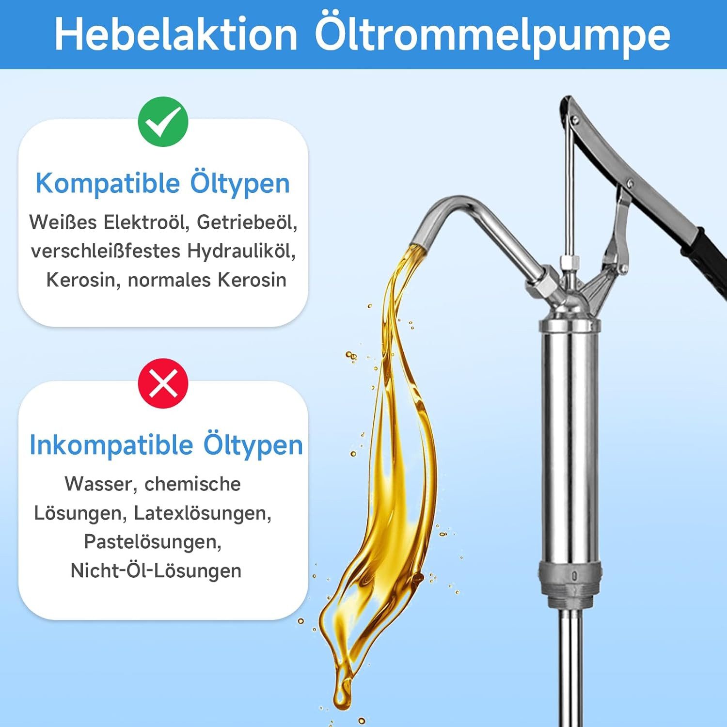 BlingBin Ölabsaugpumpe Fasspumpe Handpumpe Hebelfasspumpe mit Hebelwirkung (1 Set, 1-tlg., für 5-55 Gallonen Fässer), für Dieselkraftstoff, Motoröl, Schmieröl und Getriebeöl
