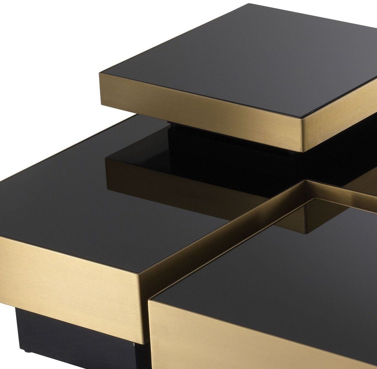 Kollektion - Luxus Casa Möbel Couchtisch Messingfarben 2 / - Tabletts quadratischen mit - Padrino Couchtisch Set Wohnzimmertische 2 Luxus L-förmige Schwarz