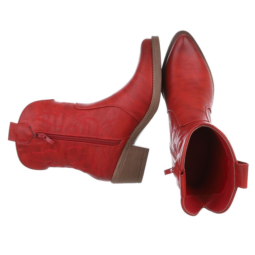 Ital-Design Modische Cowboy-Stiefel mit Verzierungen für Damen Westernstiefelette (77747534) Blockabsatz Stiefeletten in Rot