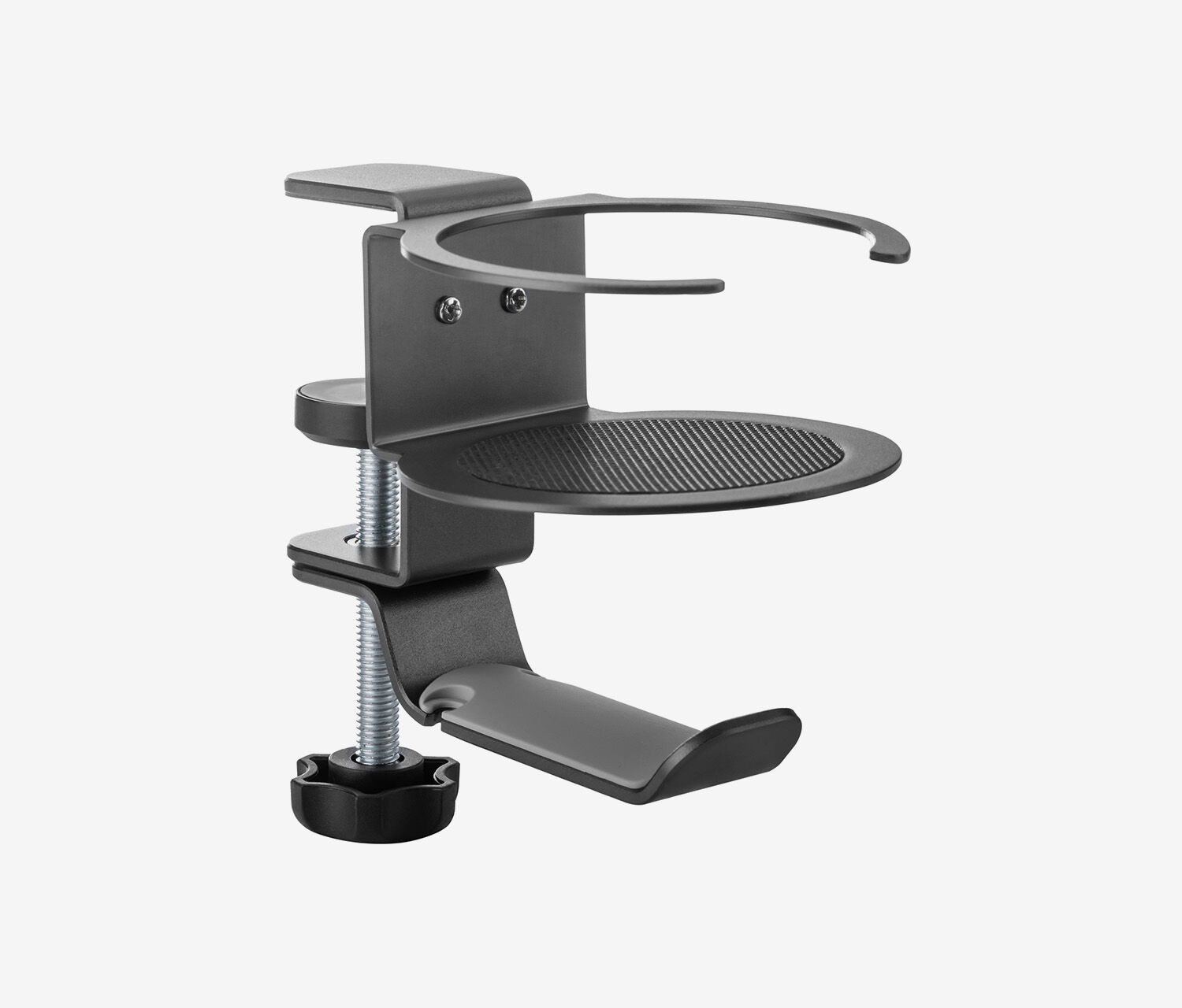 Ergolutions Kopfhörerständer Headset Halter mit integriertem Getränkehalter