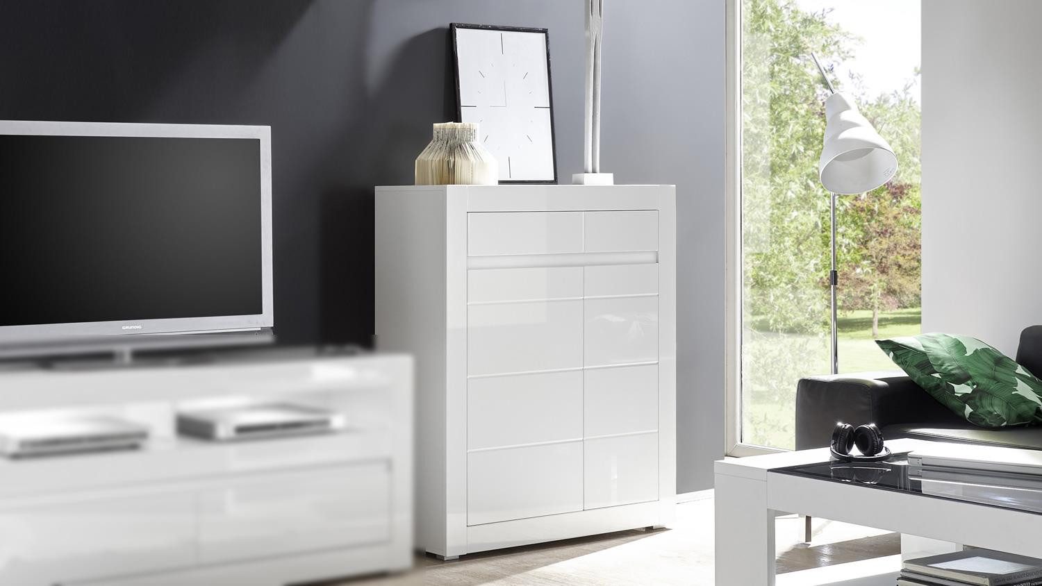 Möbel Akut Sideboard Kommode Carat Sideboard Highboard in weiß Hochglanz 100 cm