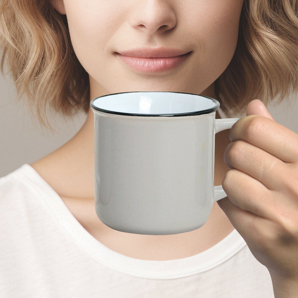 matches21 HOME & HOBBY Tasse Kaffeebecher 36er Set Emaille-Optik einfarbig Vintage, 36-tlg., Keramik, Tee Kaffee-Becher modern beige braun weiss grau 240 ml