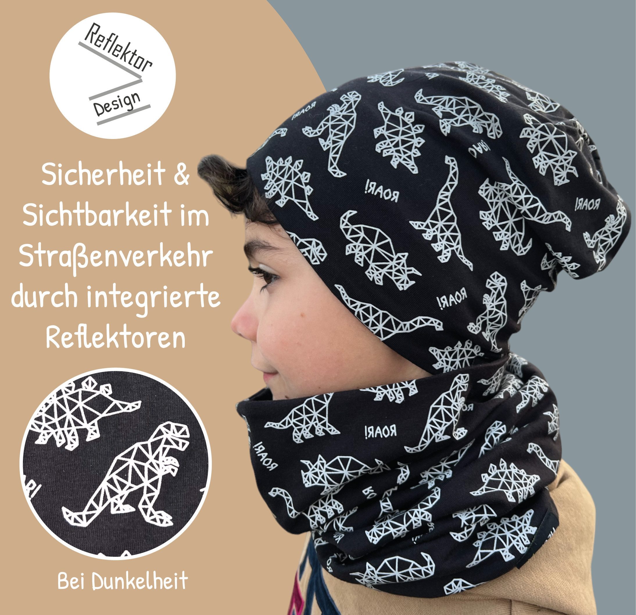 HECKBO Beanie 360° Reflektor Kinder Beanie Mütze & Loop Schal Set – Bild 4 von 5