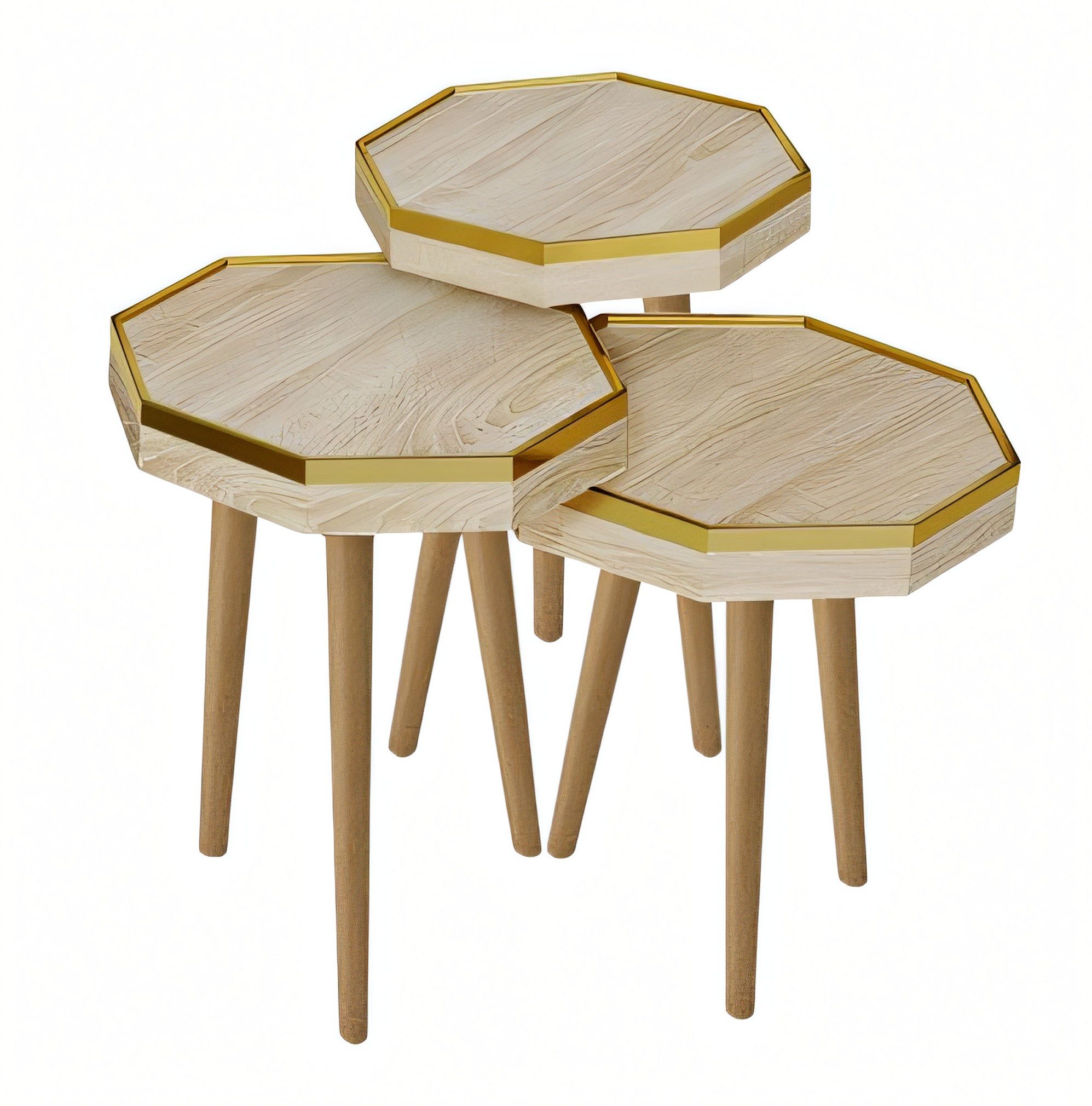 Xlmoebel Satztisch Beistelltisch aus Holz in elegantem Beige mit achteckiger Form (3-St., MaßeBeistelltisch 1, MaßeBeistelltisch 2, MaßeBeistelltisch 3), Made in Europa