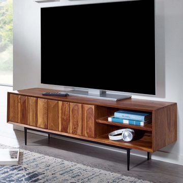 Wohnling Lowboard WL6.556 (Sheesham Massivholz 123x42x35 cm mit zwei Türen), TV-Schrank mit Stauraum, Fernsehkommode Modern