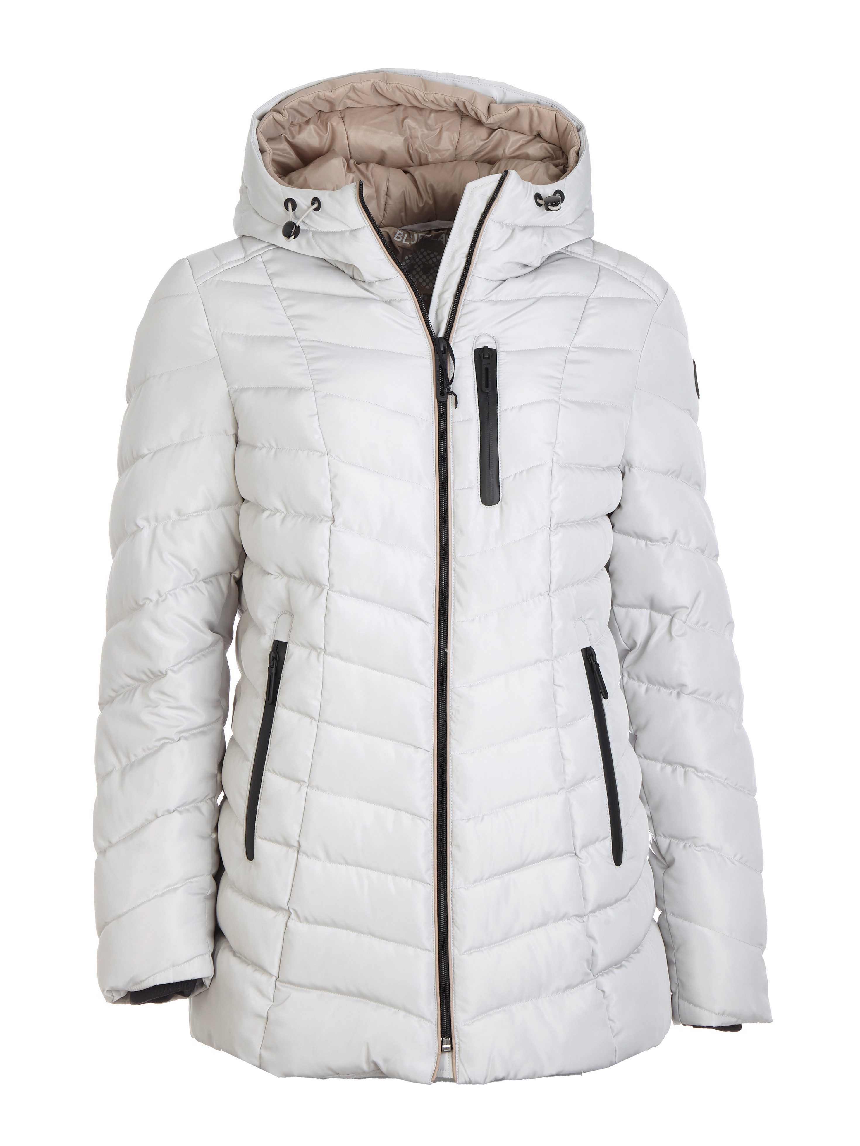 BLUE FLAME Steppjacke 60-307 Long-Steppjacke mit Kapuze mit wasserdichten Reißverschlüssen an den Taschen