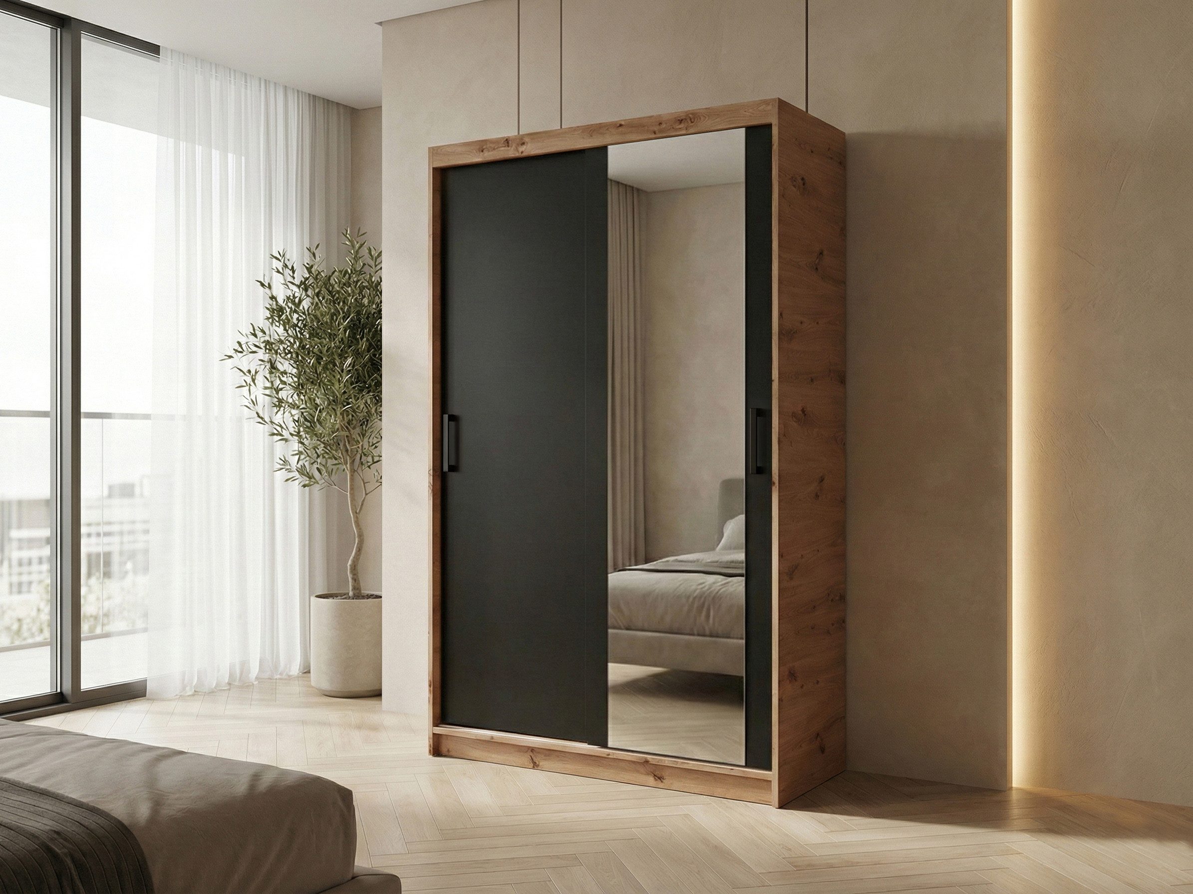 Beautysofa Kleiderschrank HELA moderner Kleiderschrank mit Spiegel (Schiebetürenschrank mit Kleiderstange und Regalböden, Schrank für Schlafzimmer, Flur & Ankle – Bild 2 von 4