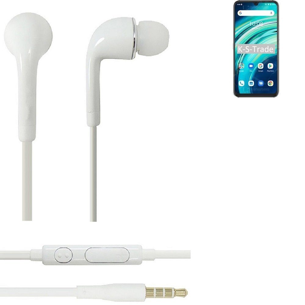 K-S-Trade für UMIDIGI A9 Pro In-Ear-Kopfhörer (Kopfhörer Headset mit Mikrofon u Lautstärkeregler weiß 3,5mm) | In-Ear-Kopfhörer