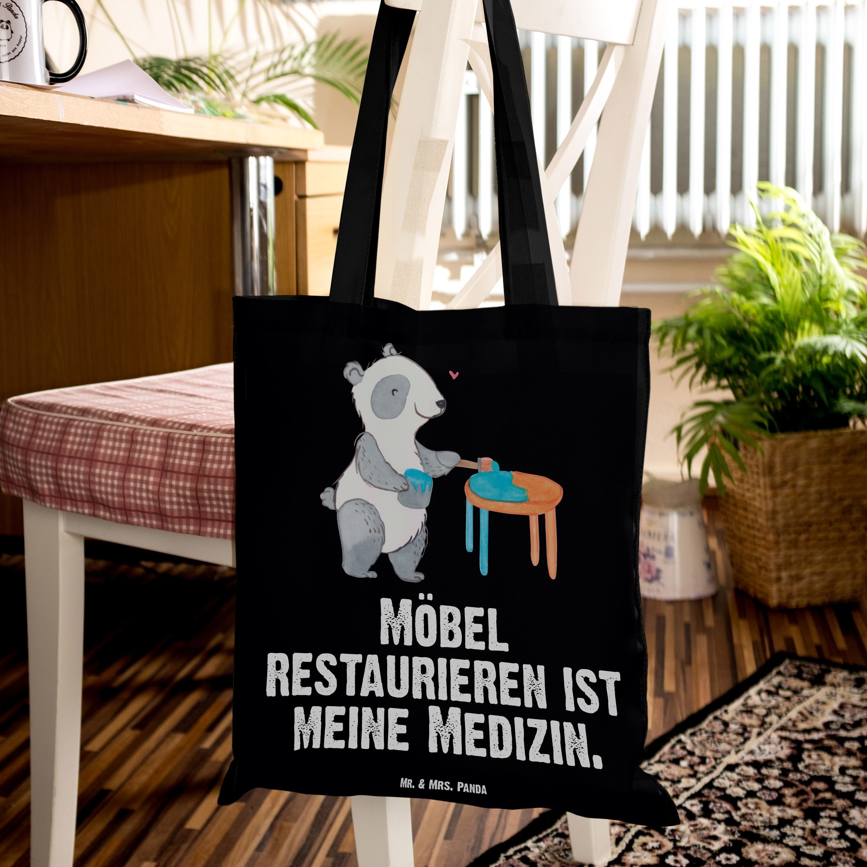 Panda Mr. restaurieren - Mrs. antike Tragetasche Möbel - & Schwarz (1-tlg) Möbel Geschenk, Medizin r Panda