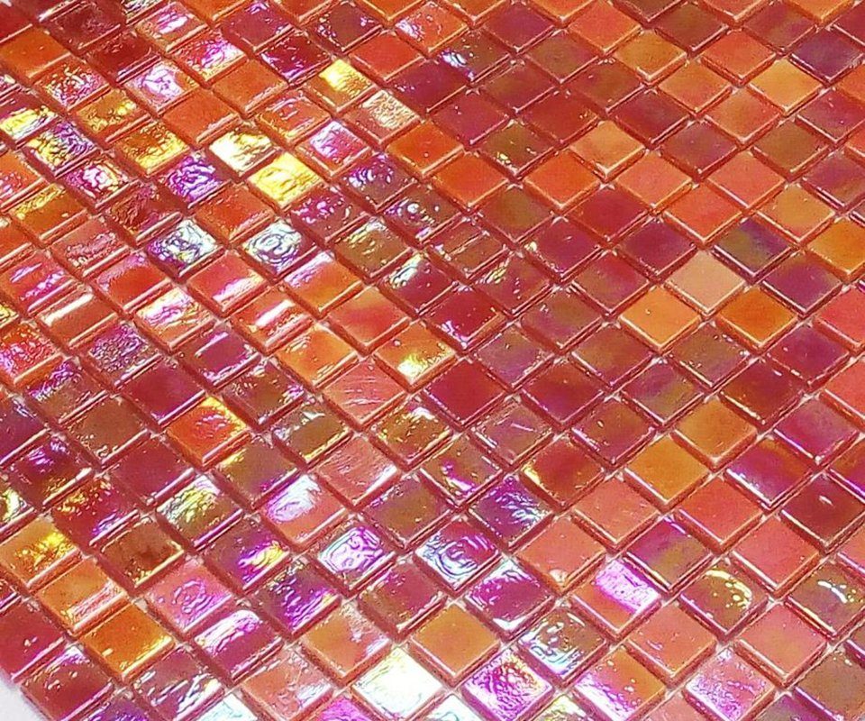 Mosani Mosaikfliesen Glasmosaik Mosaikfliesen orange irisierend Wand rot Fliesenspiegel