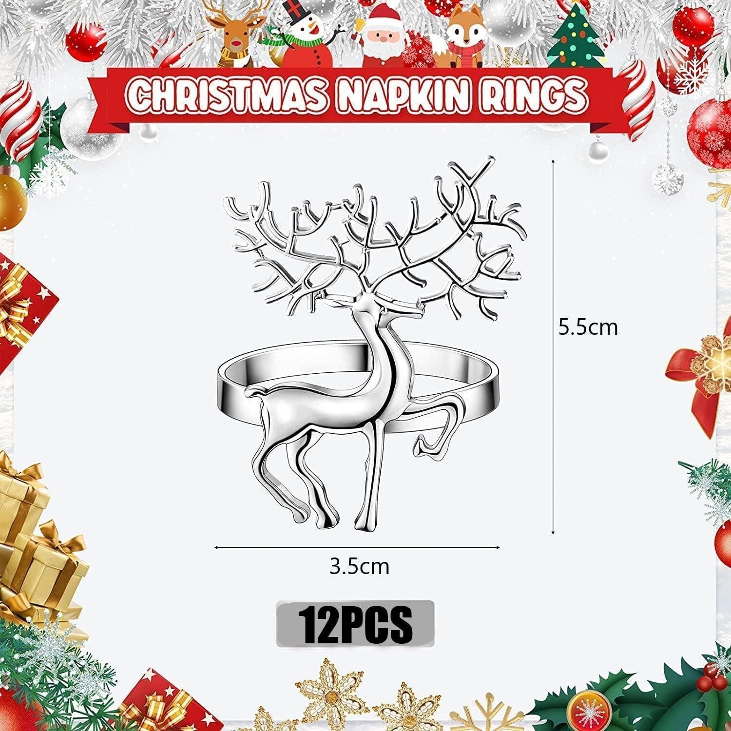 LuxusKollektion Serviettenring Weihnachten Rentier Serviettenringe 12 Stück 6CM Silber