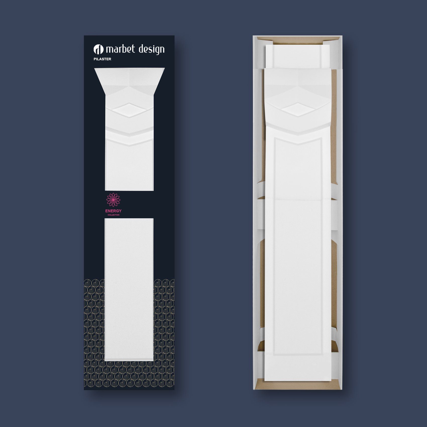 marbet design Wanddekoobjekt PL-03 (Pilaster Styropor in weiß - Mediterrane Wandpfeiler expandiertes Polystyrol Stuck Dekorbau Säule Teilpfeiler historische Wand Dekoration, Komplettset: Basis, Schaft & Kapitell (PL-03)