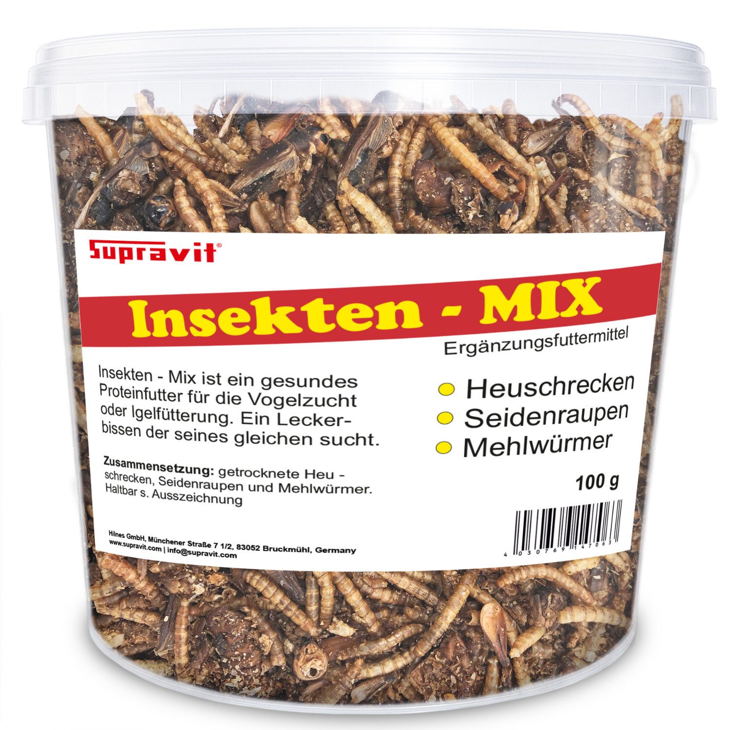 Supravit Insekten Mix 100g - getrocknetes Insektenfutter für Vögel & Igel, Ergänzungsfutter für: Wildvogel