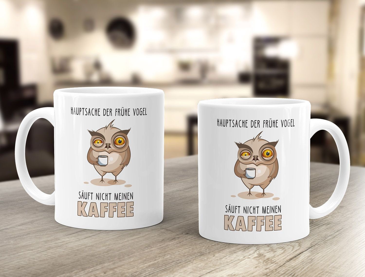 säuft MoonWorks Spruch Kaffee-Tasse Eule nicht frühe Keramik meinen Vogel Vogel Motiv MoonWorks®, der Hauptsache Bürotasse Tasse Kaffee