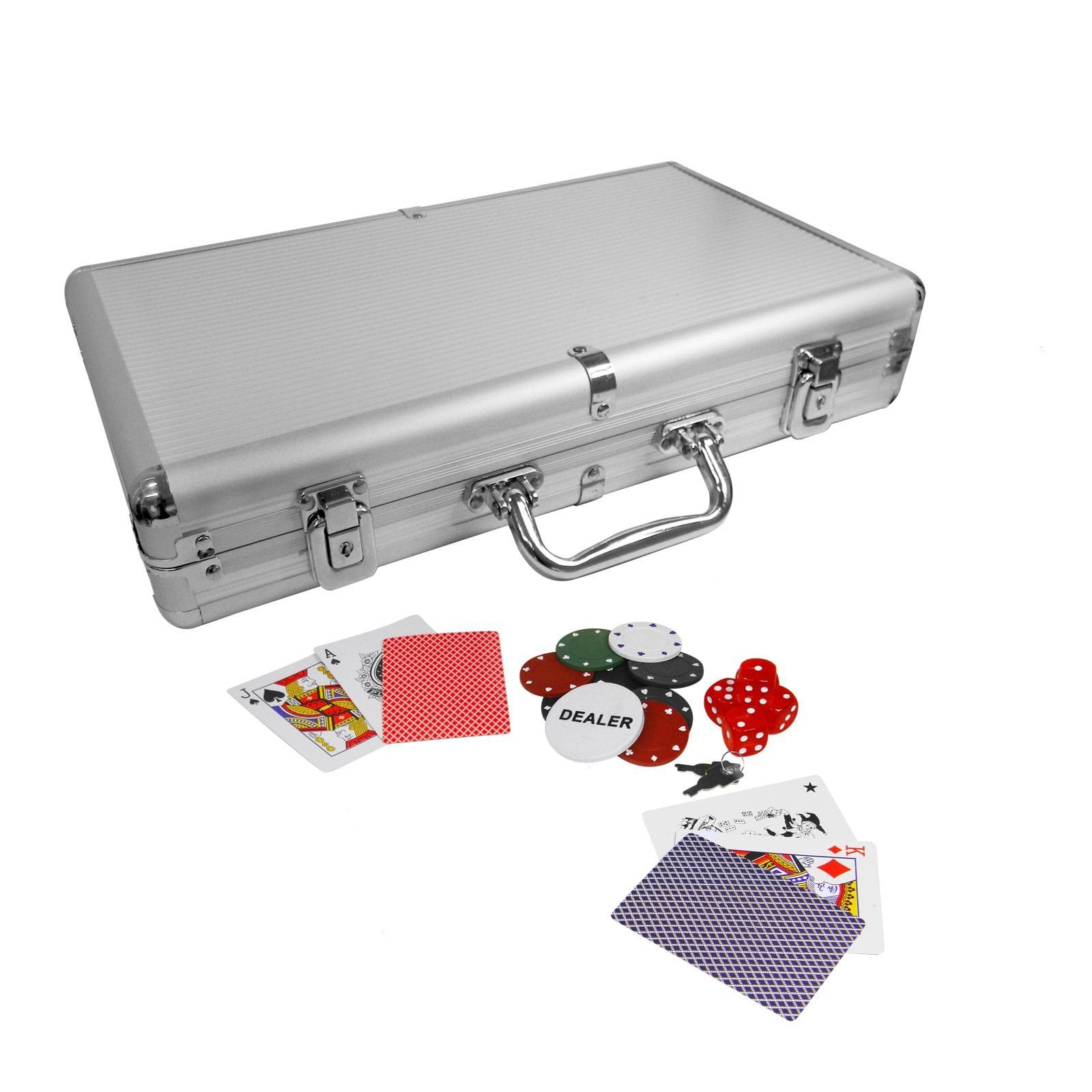 EAXUS Spielesammlung Royal Flush Pokerkoffer - Profi Pokerset 300 Chips, Poker, Kartenspiel, Koffer aus Aluminium, mit Black Jack & Texas Hold'em Kartendecks