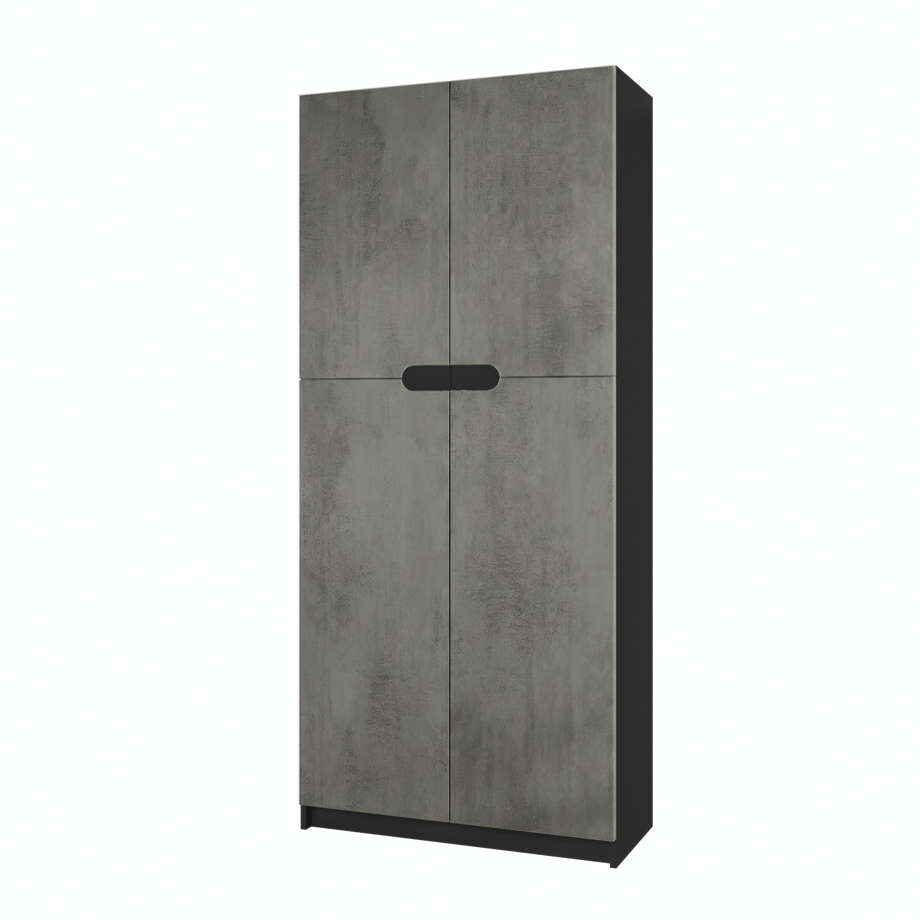 Vladon Aktenschrank Logan (Aktenschrank, mit 5 Fächern und 4 Türen) Schwarz matt/Beton dunkel Optik (82 x 184 x 37 cm)