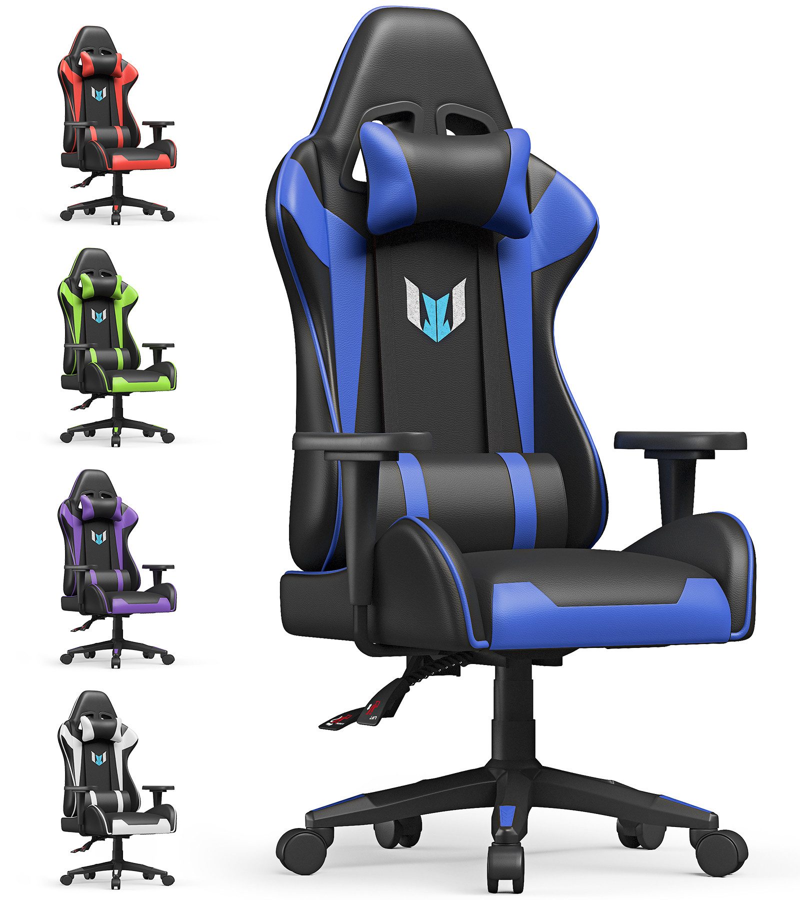 BIGZZIA Gaming Chair Gamer Стулья mit Lendenkissen, Höhenverstellbar, mit Kopfstütze, Computerstuhl Ergonomisch