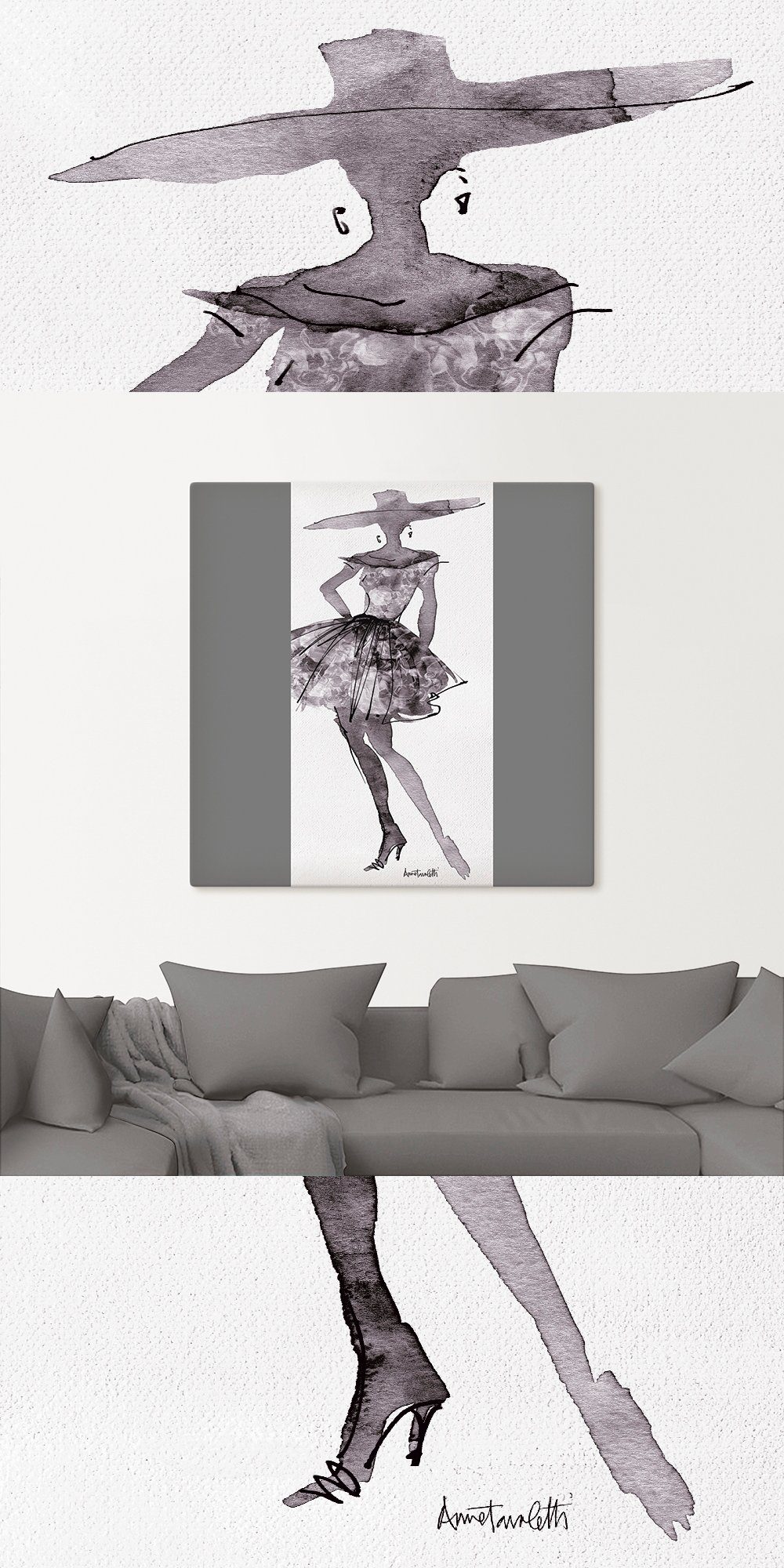 Artland Leinwandbild Mode Skizzenbuch V, Mode (1 St), auf Holzrahmen gespannt