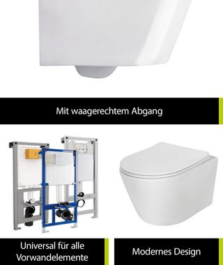 aquaSu Tiefspül-WC, Wandhängend, Abgang Waagerecht, Wand WC, spülrandlos, Weiß, WC-Sitz Absenkautomatik, Duroplast, 045537