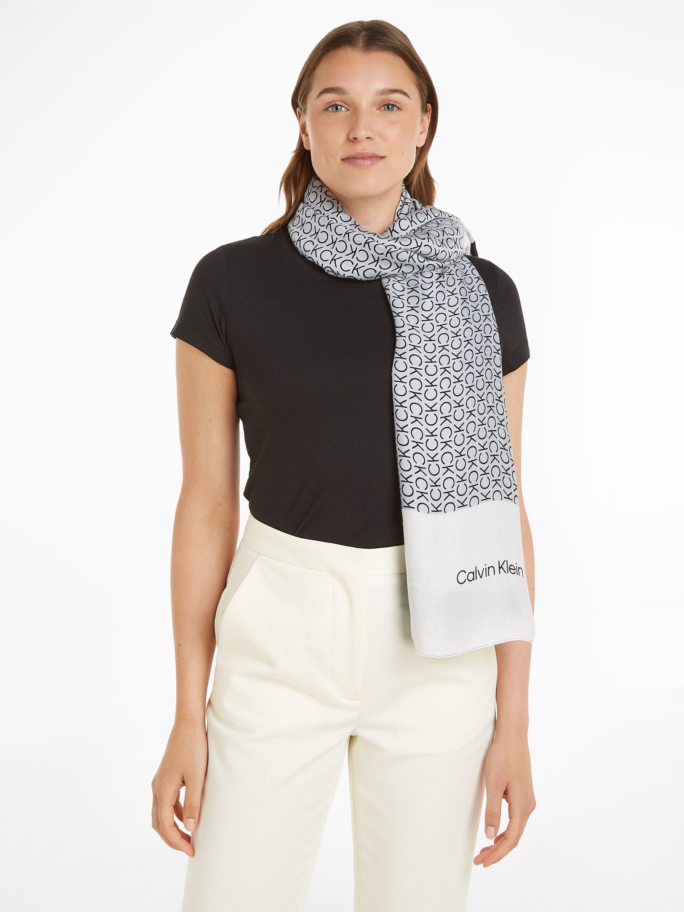 Calvin mit Monogramm-Print Black Schal, Ck Klein