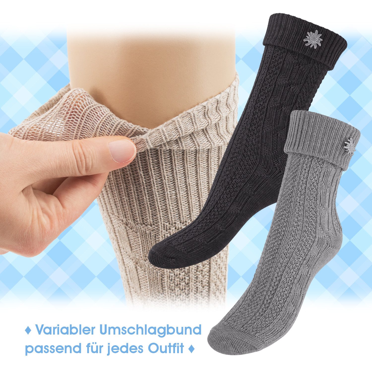celodoro Trachtensocken Trachten Socken (2 Paar) mit Edelweiß-Pin für Damen & Herren – Bild 4 von 5