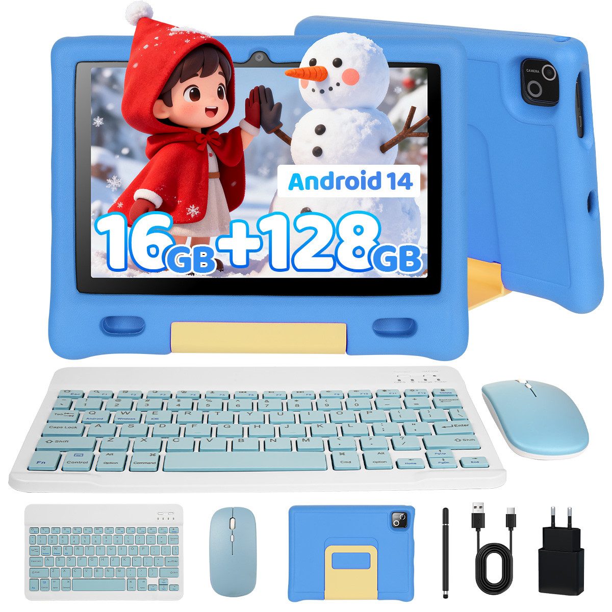 BUFO 10 Zoll 3GB RAM, 128GB, 1280x800 HD Display, Wi-FI 6, 5000mAh, Kinder Tablet (10", 128 GB, Android 15, 5G WiFi, mit Tastatur/Maus/Stift, Octa Core, Kindersicherung)