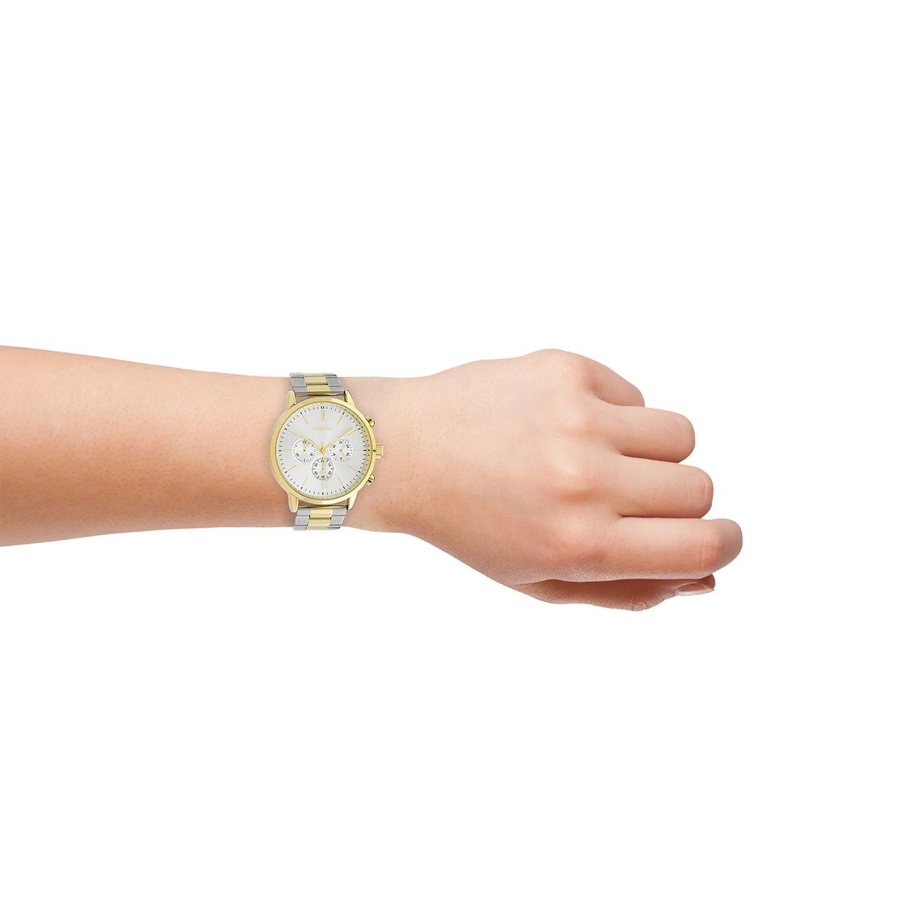 OOZOO Fashion-Style silber, Edelstahlarmband, Herren Oozoo rund, Herrenuhr 42mm) Armbanduhr (ca. Quarzuhr groß gold
