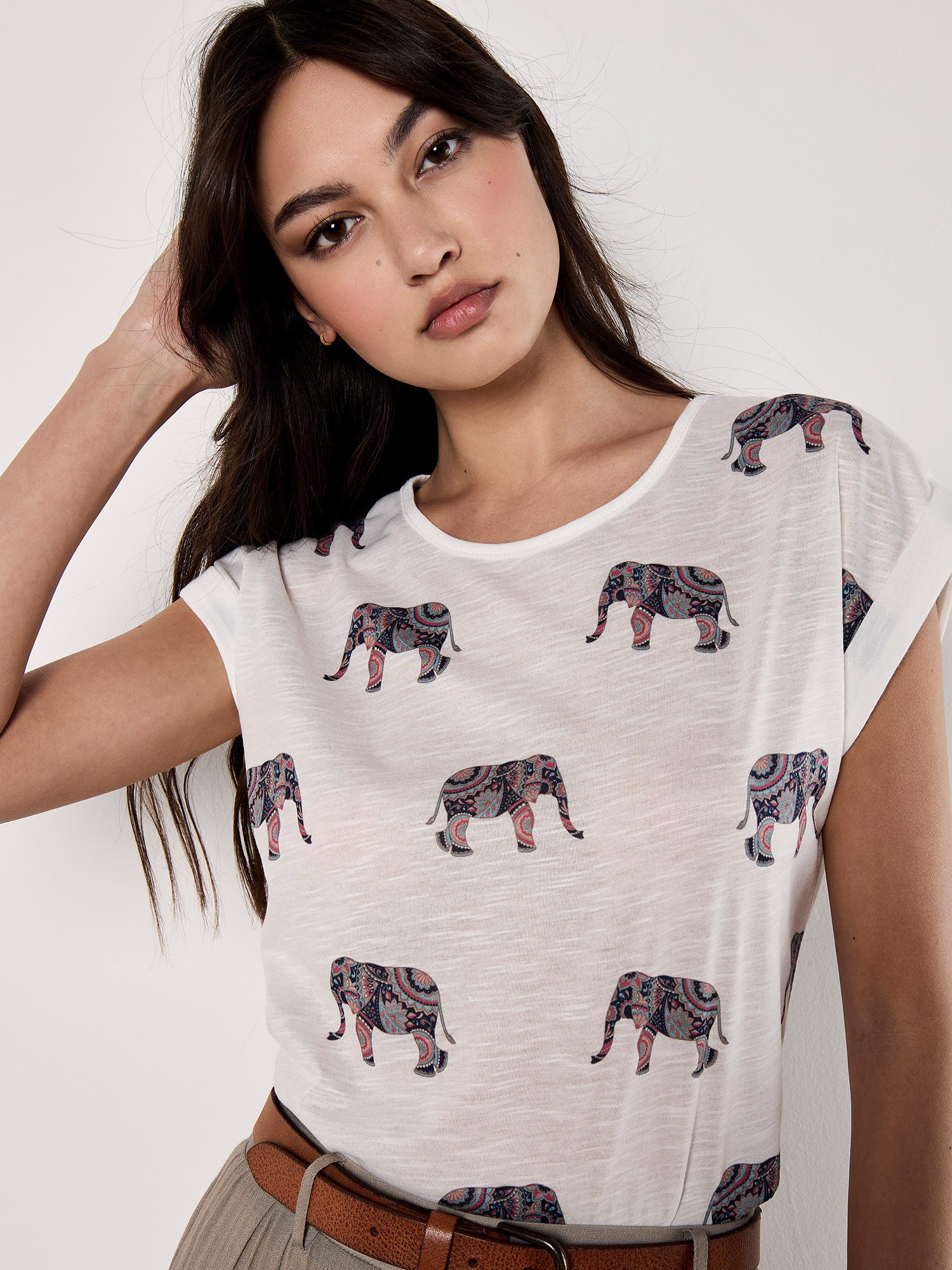 Apricot Blusentop Tribal Elephant Slub-Shirt mit überschnittenen Armen günstig online kaufen
