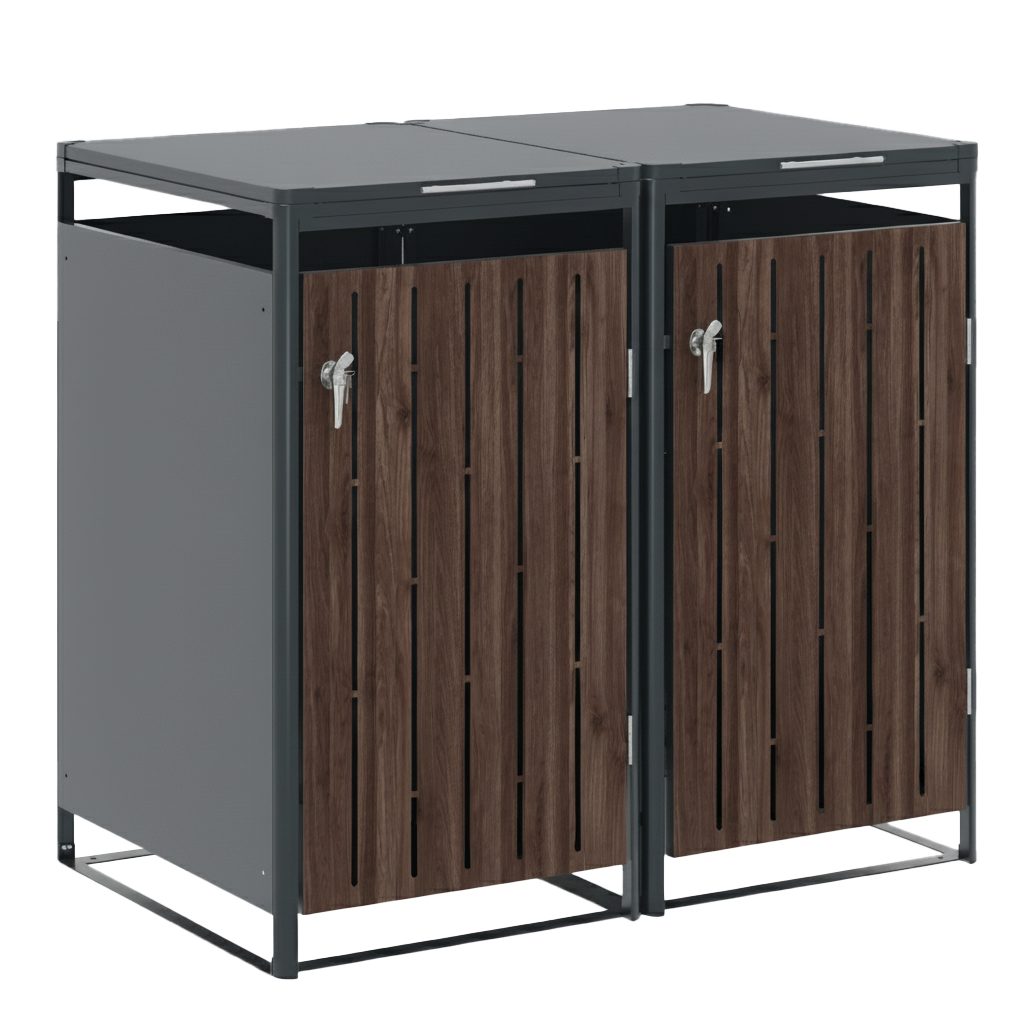 Endorphin Mülltonnenbox Design Mülltonnenbox, 2er, 240 l, in anthrazit mit Holzdekor, aus verz