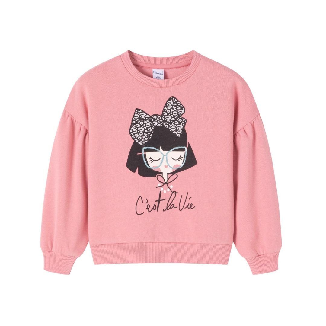 Print für Oberteil Ballonärmeln mit altrosa Pullover mit Sweatshirt suebidou Mädchen