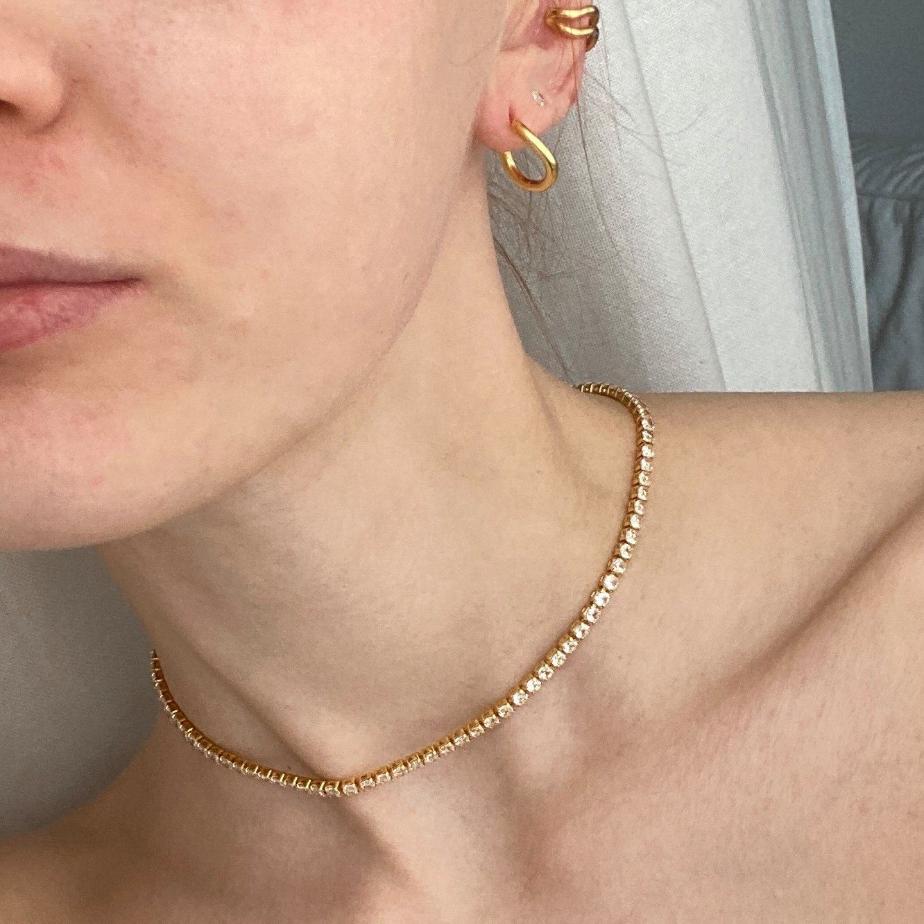 Brandlinger Choker Halskette St. Moritz, Tenniskette eng anliegend, mit weißen Steinen, vergoldet